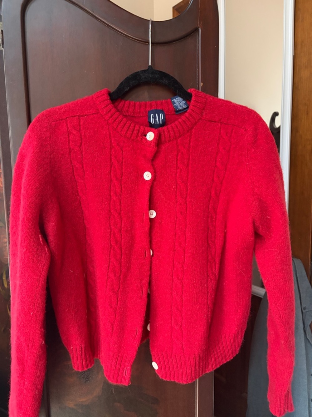 GAP Red Cable-Knit Button Front Cardigan